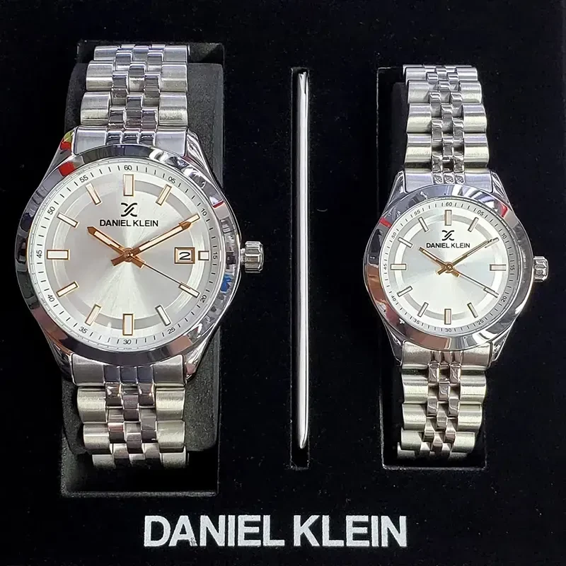 Daniel Klein Japan Quartz Silver Dial Silver-tone Couple Set- DK.1.13405-1